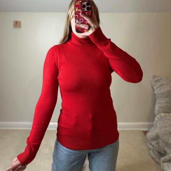 French Connection: Ribbed Red Turtleneck Sweater - Picture 1 of 5